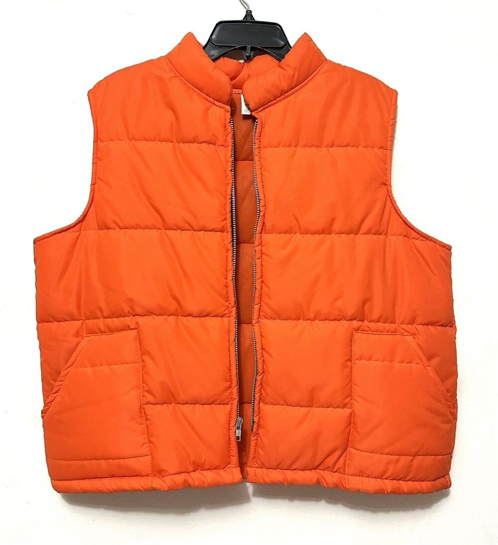 Vintage Cap ‘n Jac Orange Puffer Vest X-Large Hunting Construction